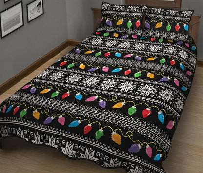 Christmas Tree Lights Print Quilt Bed Set