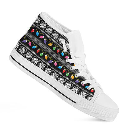 Christmas Tree Lights Print White High Top Shoes