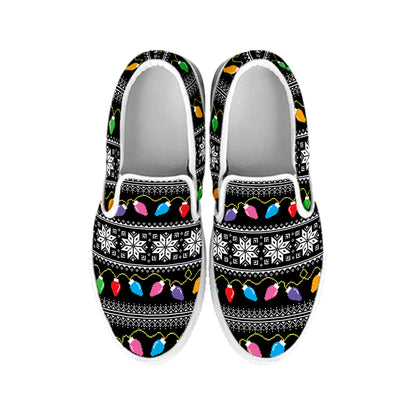 Christmas Tree Lights Print White Slip On Shoes