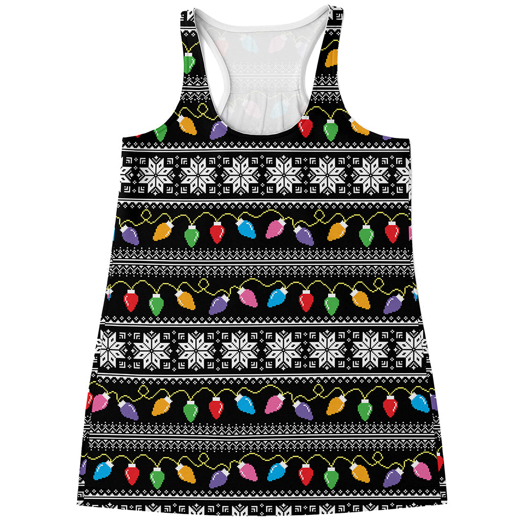 Christmas Tree Lights Print Women's Racerback Tank Top