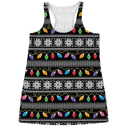 Christmas Tree Lights Print Women's Racerback Tank Top
