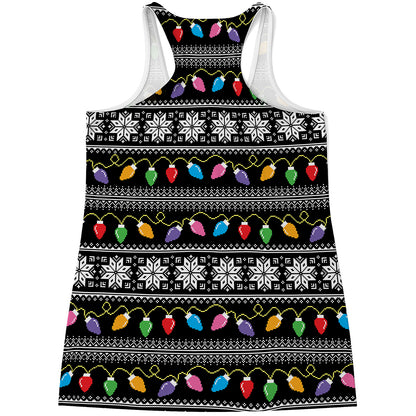 Christmas Tree Lights Print Women's Racerback Tank Top