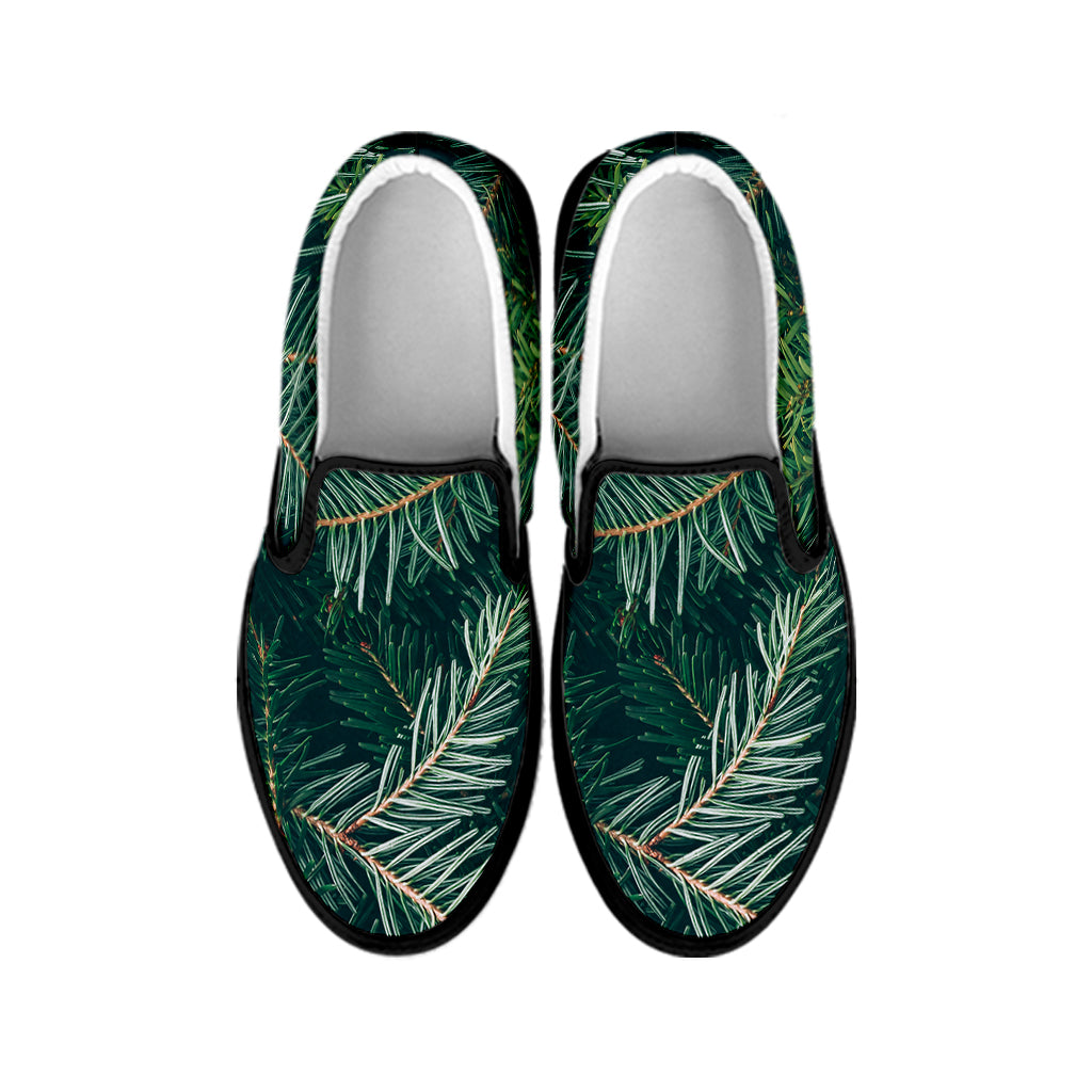 Christmas Tree Print Black Slip On Shoes