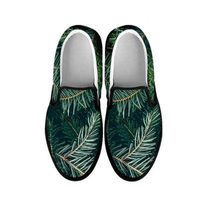 Christmas Tree Print Black Slip On Shoes