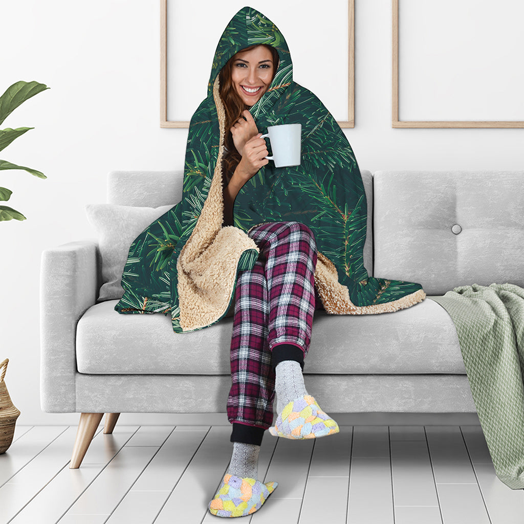 Christmas Tree Print Hooded Blanket