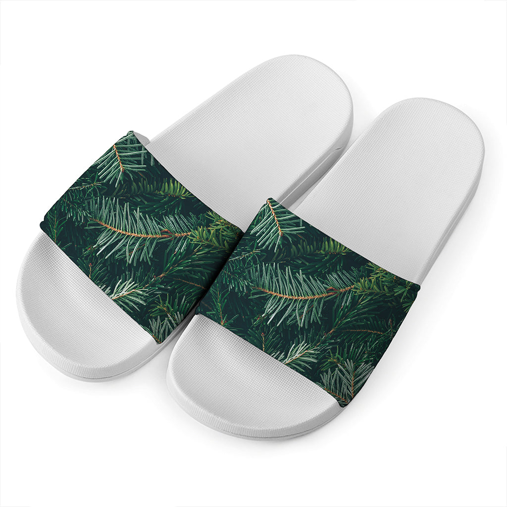 Christmas Tree Print White Slide Sandals