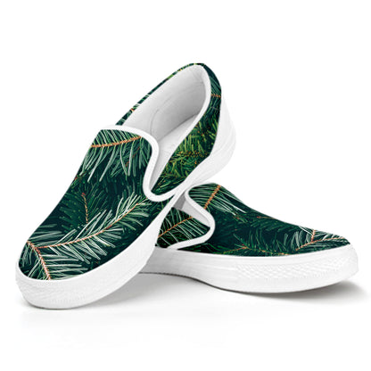 Christmas Tree Print White Slip On Shoes