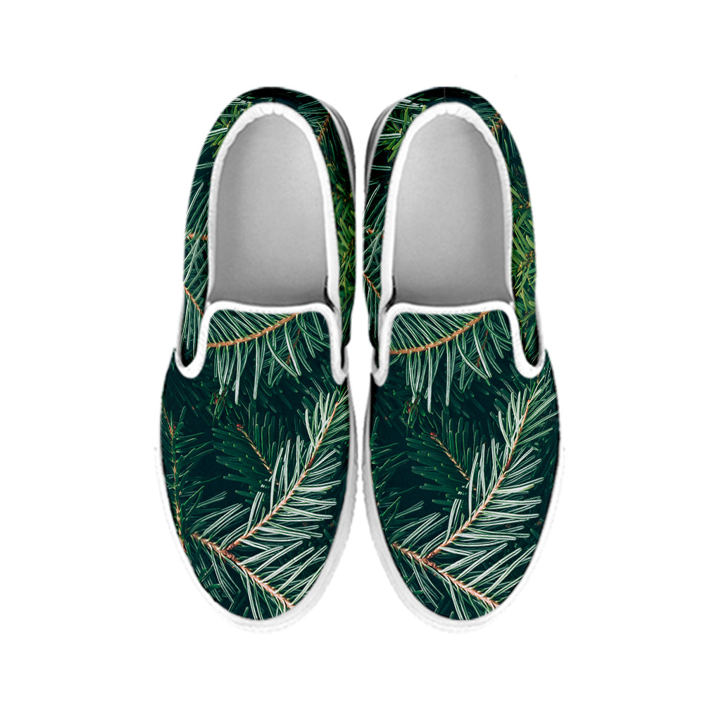 Christmas Tree Print White Slip On Shoes