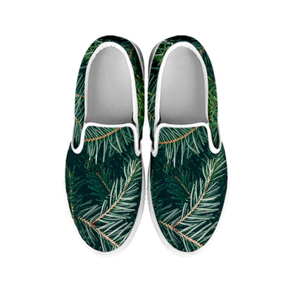 Christmas Tree Print White Slip On Shoes