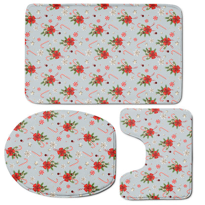 Christmas Winter Holiday Pattern Print 3 Piece Bath Mat Set