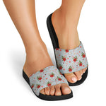 Christmas Winter Holiday Pattern Print Black Slide Sandals