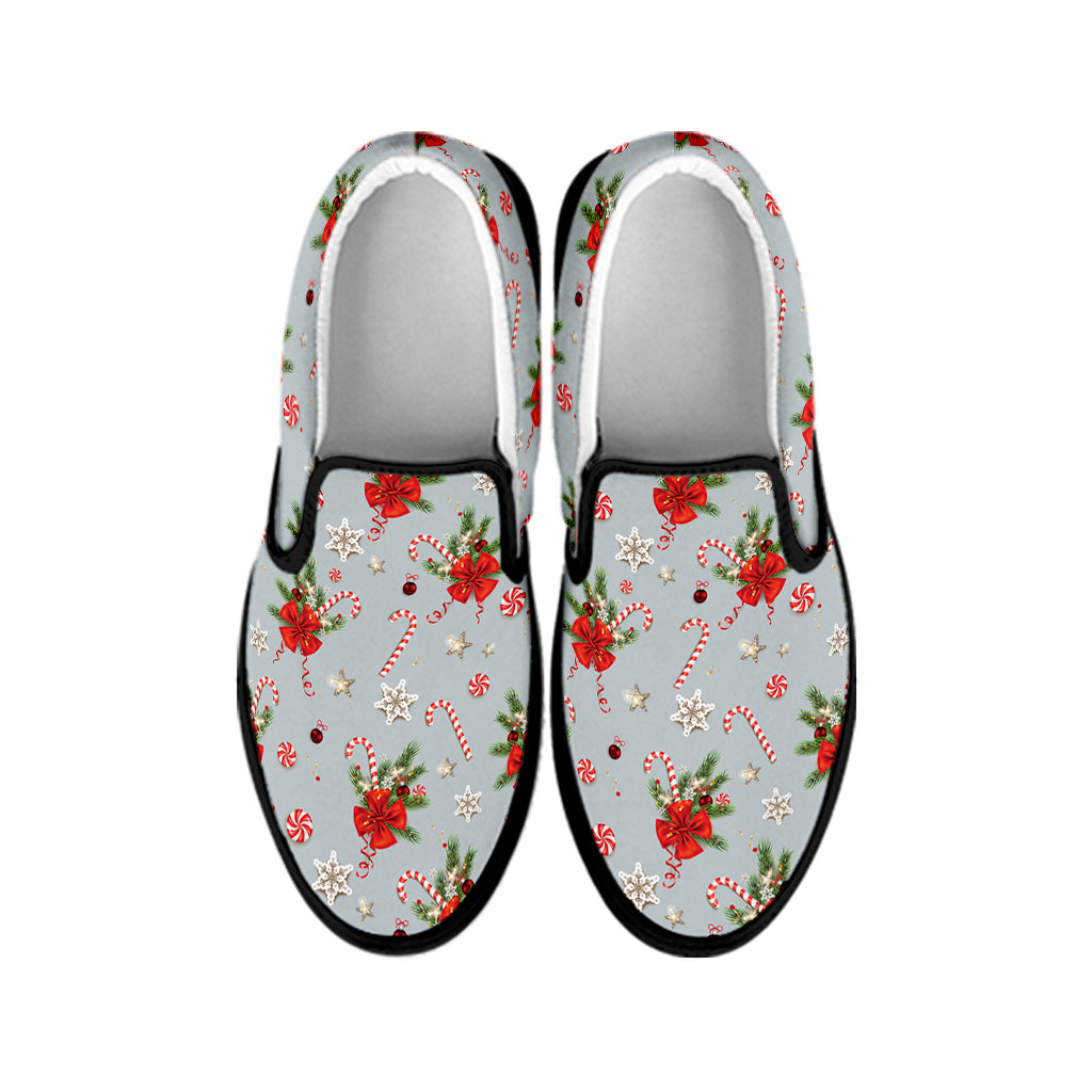Christmas Winter Holiday Pattern Print Black Slip On Shoes