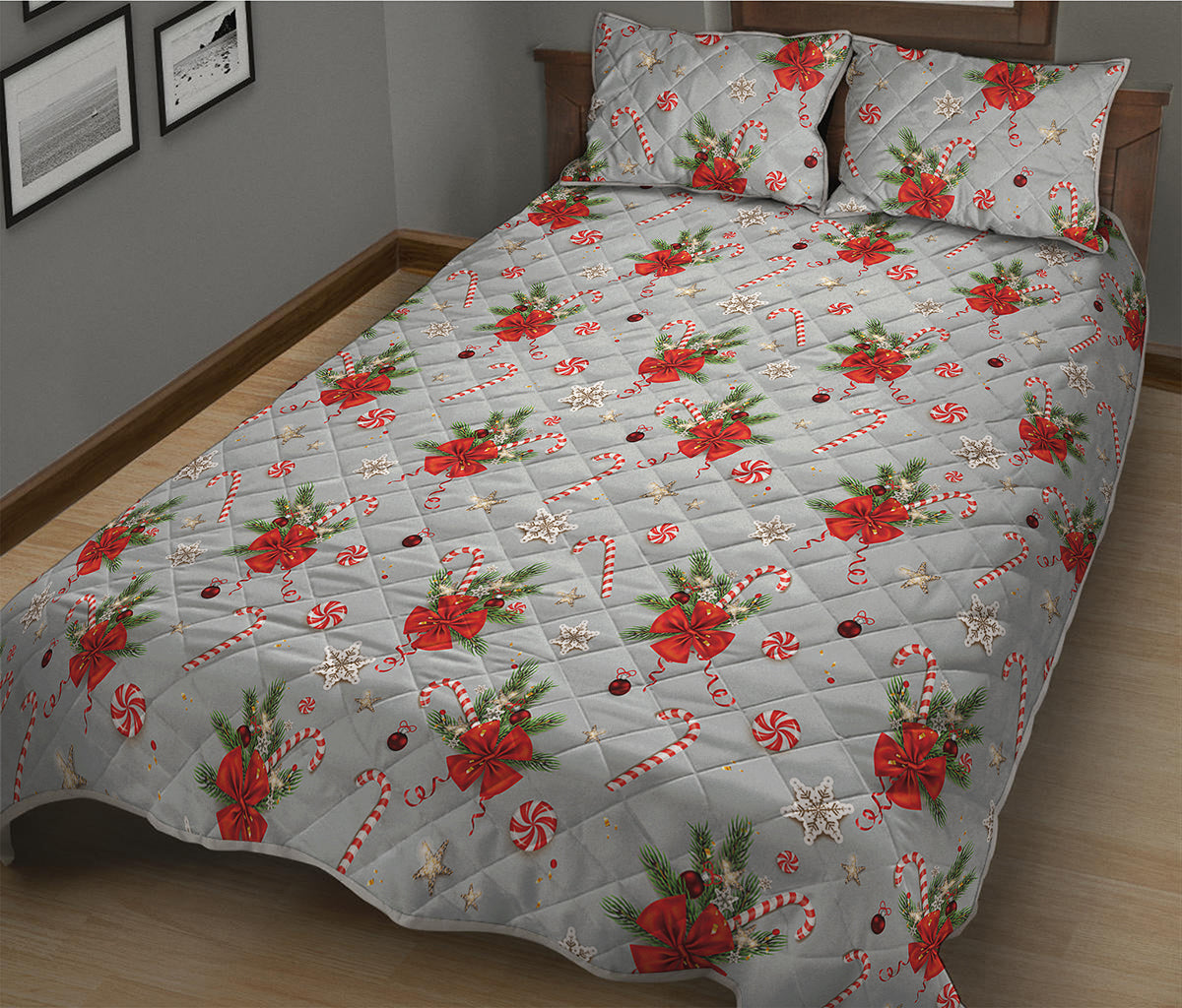 Christmas Winter Holiday Pattern Print Quilt Bed Set