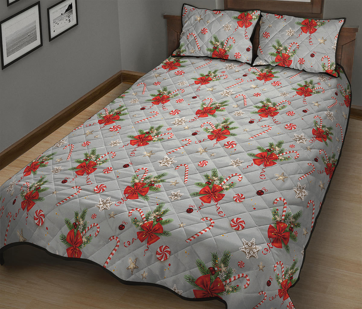 Christmas Winter Holiday Pattern Print Quilt Bed Set