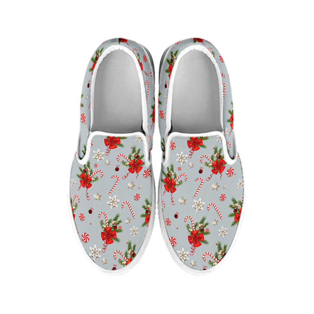 Christmas Winter Holiday Pattern Print White Slip On Shoes