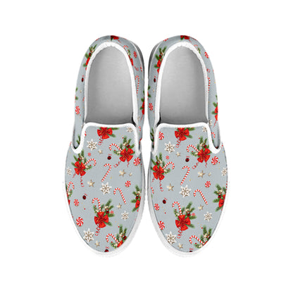 Christmas Winter Holiday Pattern Print White Slip On Shoes