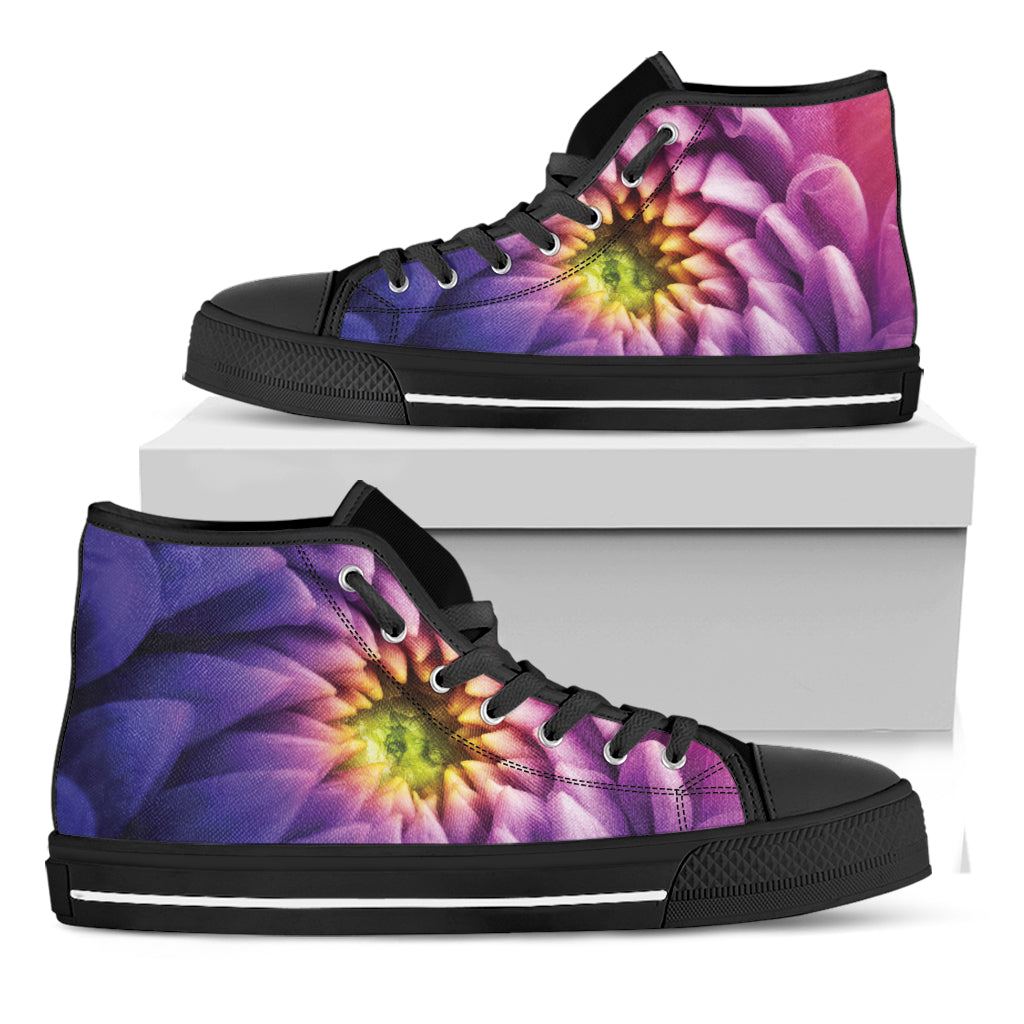 Chrysanthemum Flower Print Black High Top Shoes