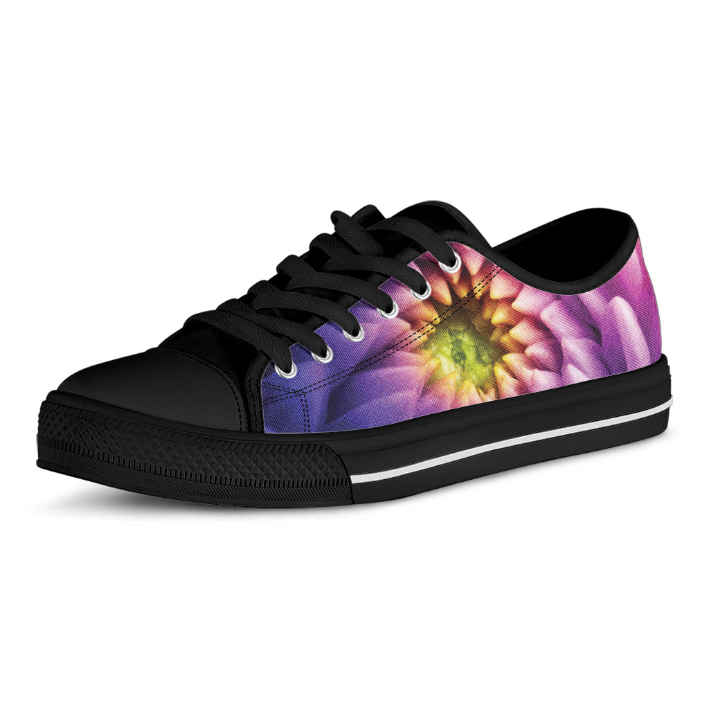 Chrysanthemum Flower Print Black Low Top Shoes