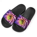 Chrysanthemum Flower Print Black Slide Sandals