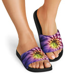 Chrysanthemum Flower Print Black Slide Sandals