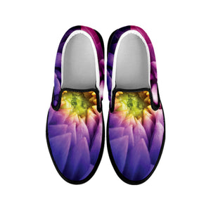 Chrysanthemum Flower Print Black Slip On Shoes