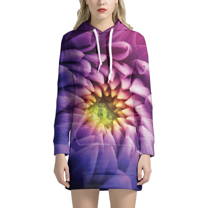 Chrysanthemum Flower Print Hoodie Dress