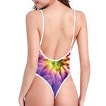 Chrysanthemum Flower Print One Piece High Cut Swimsuit