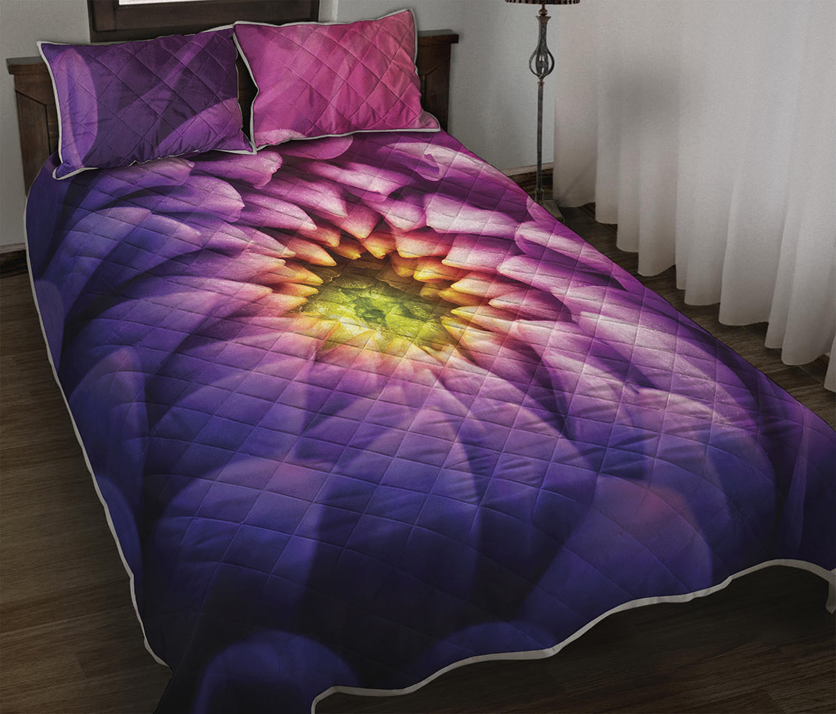 Chrysanthemum Flower Print Quilt Bed Set
