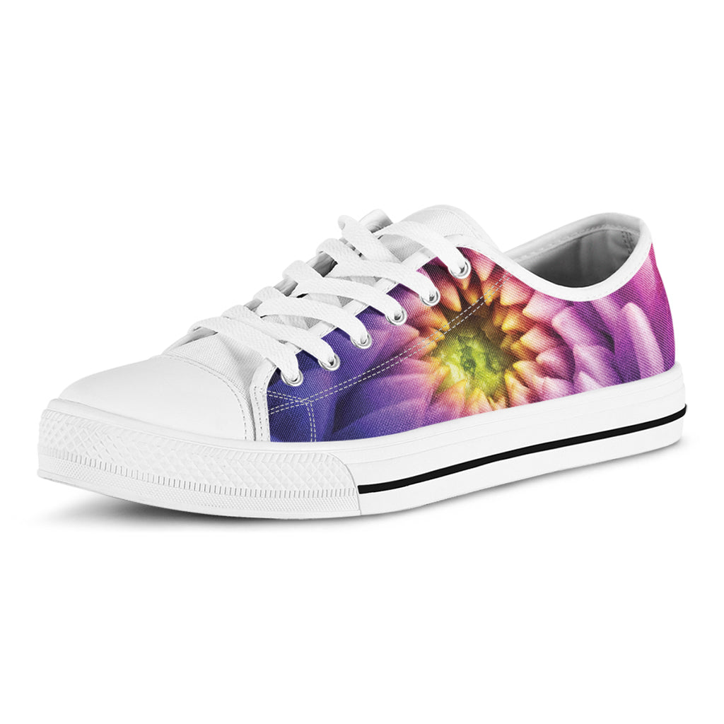 Chrysanthemum Flower Print White Low Top Shoes