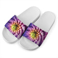 Chrysanthemum Flower Print White Slide Sandals