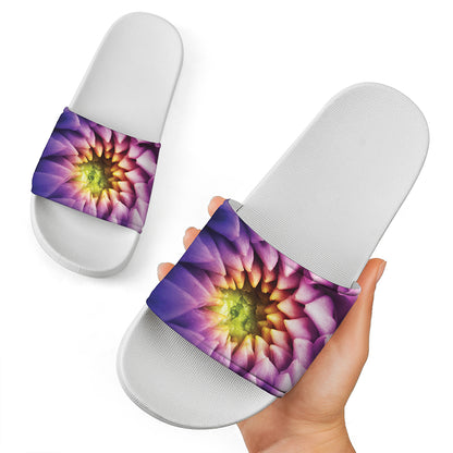 Chrysanthemum Flower Print White Slide Sandals
