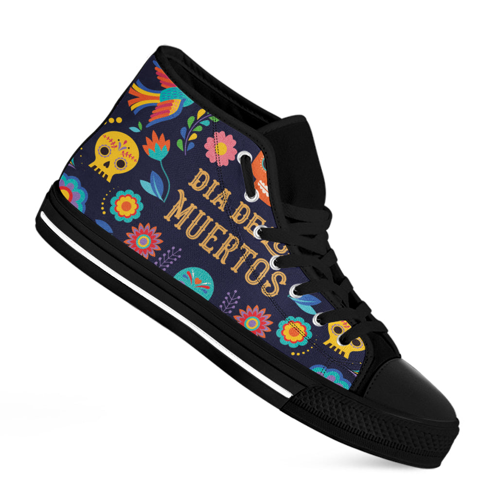 Cinco de Mayo Day Of The Dead Print Black High Top Shoes