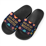 Cinco de Mayo Day Of The Dead Print Black Slide Sandals