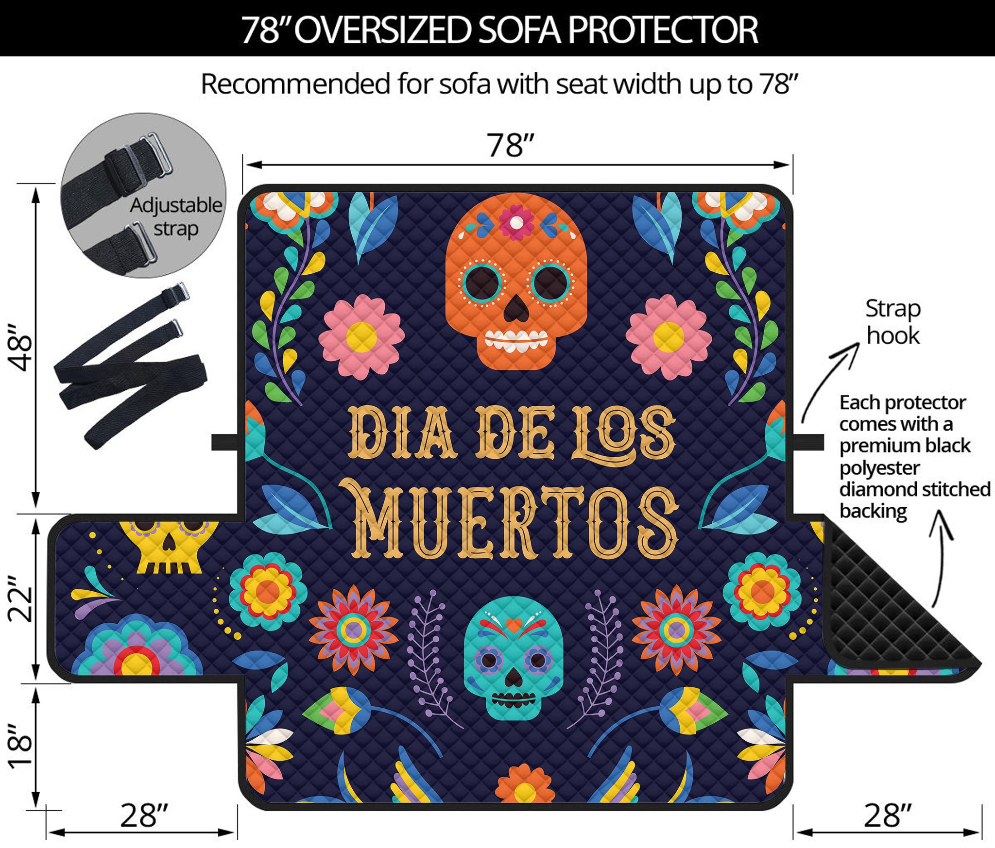 Cinco de Mayo Day Of The Dead Print Oversized Sofa Protector