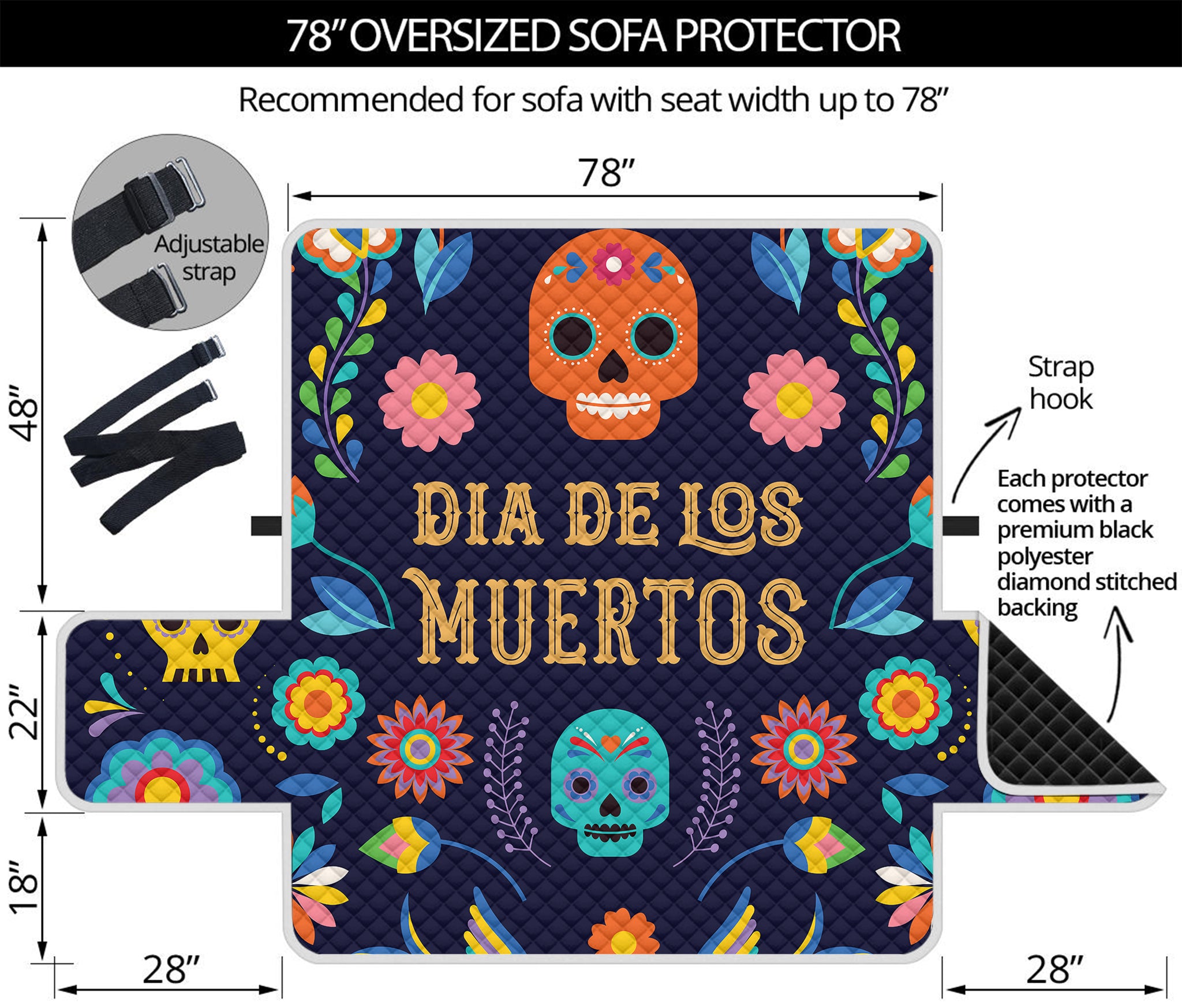 Cinco de Mayo Day Of The Dead Print Oversized Sofa Protector