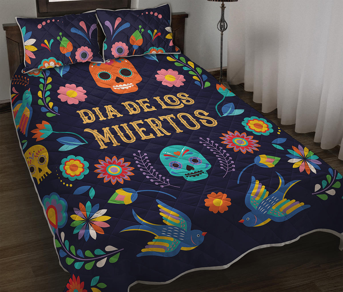 Cinco de Mayo Day Of The Dead Print Quilt Bed Set