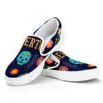 Cinco de Mayo Day Of The Dead Print White Slip On Shoes