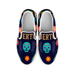 Cinco de Mayo Day Of The Dead Print White Slip On Shoes