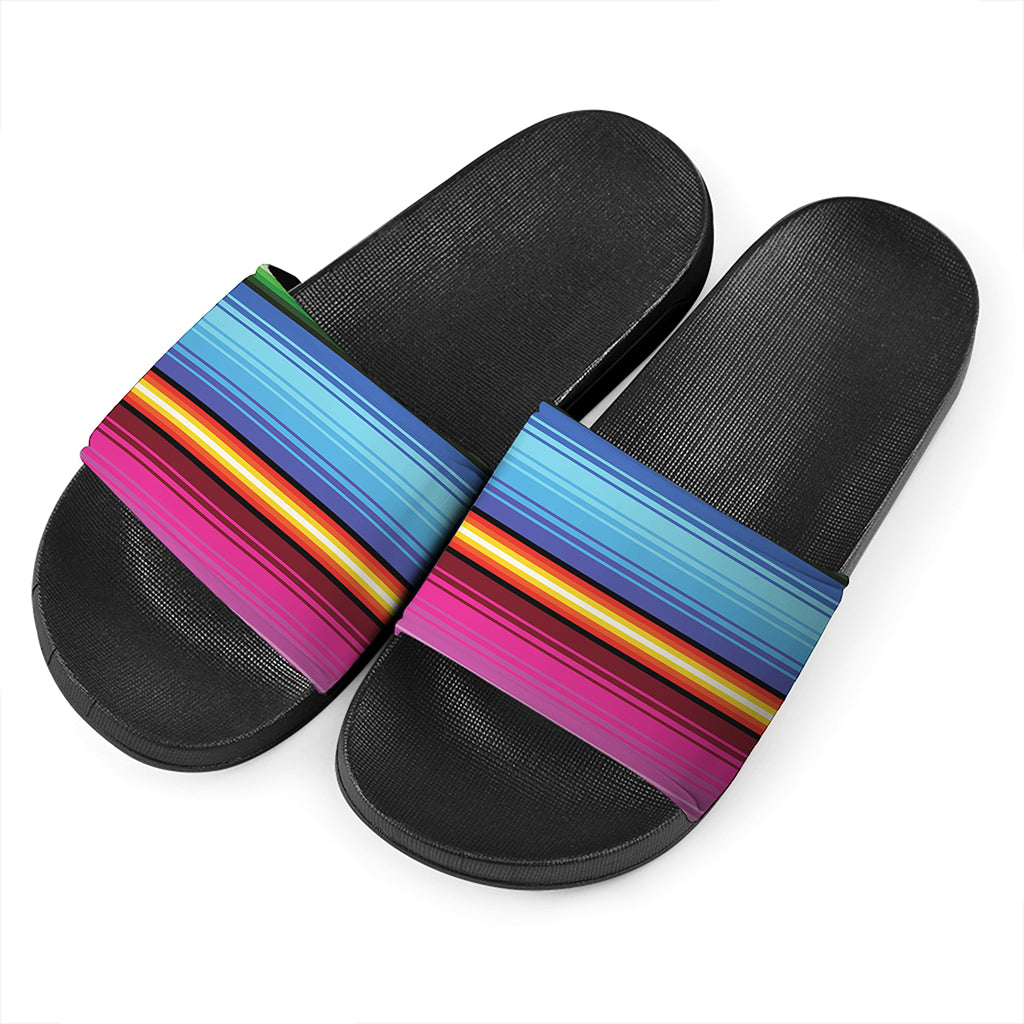 Cinco De Mayo Mexican Stripe Print Black Slide Sandals