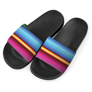 Cinco De Mayo Mexican Stripe Print Black Slide Sandals