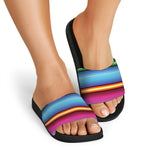 Cinco De Mayo Mexican Stripe Print Black Slide Sandals