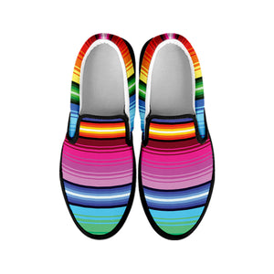 Cinco De Mayo Mexican Stripe Print Black Slip On Shoes