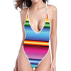 Cinco De Mayo Mexican Stripe Print One Piece High Cut Swimsuit