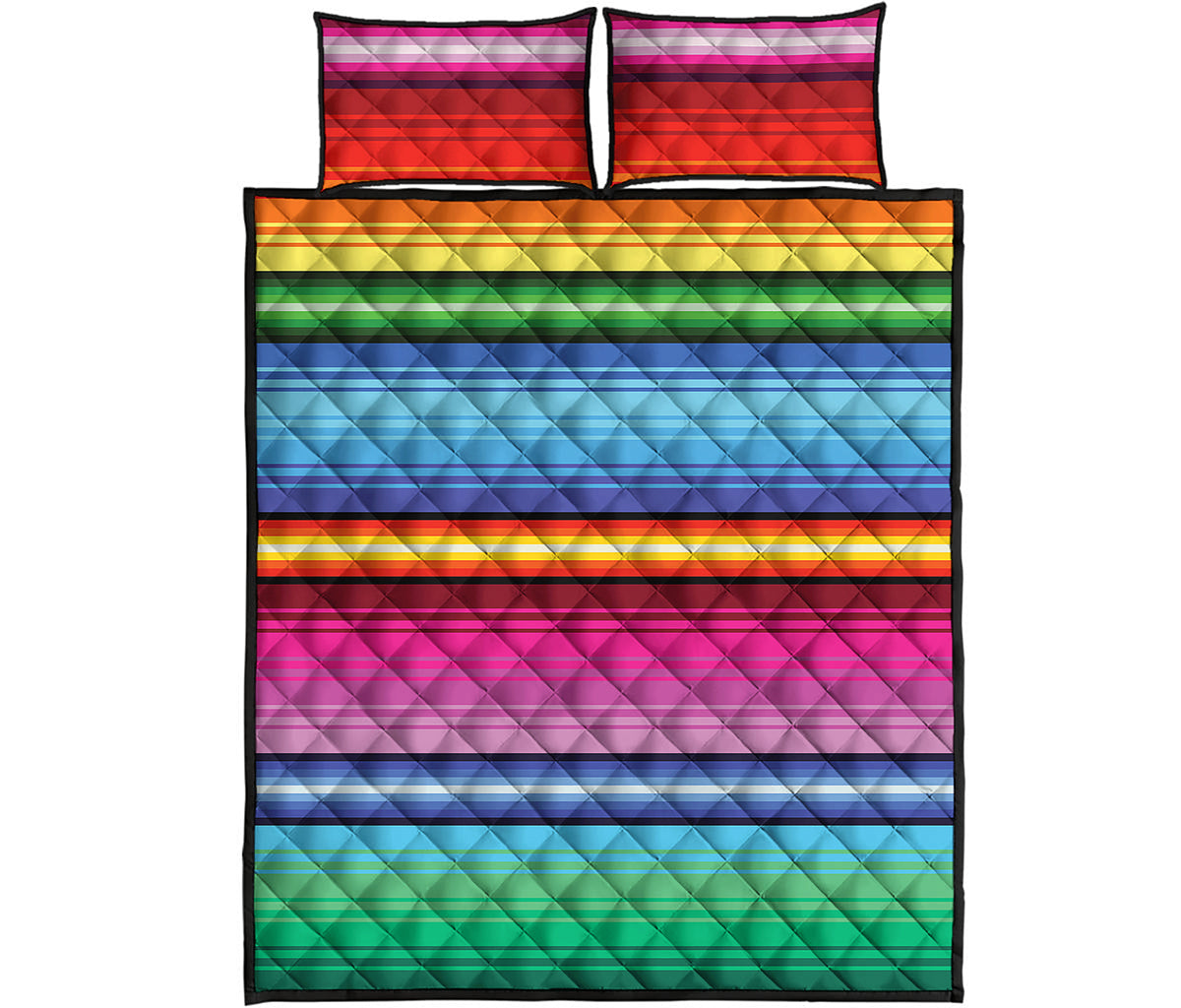 Cinco De Mayo Mexican Stripe Print Quilt Bed Set