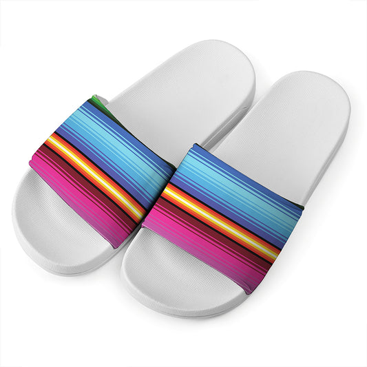 Cinco De Mayo Mexican Stripe Print White Slide Sandals