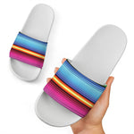 Cinco De Mayo Mexican Stripe Print White Slide Sandals