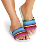 Cinco De Mayo Mexican Stripe Print White Slide Sandals