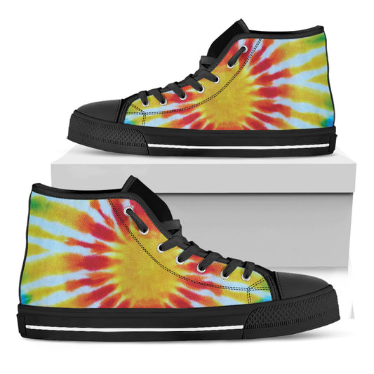 Circle Tie Dye Print Black High Top Shoes
