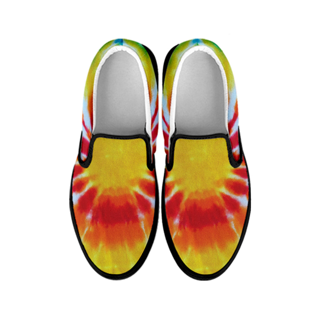 Circle Tie Dye Print Black Slip On Shoes