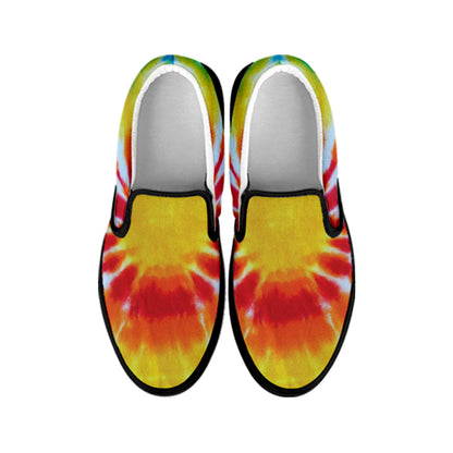 Circle Tie Dye Print Black Slip On Shoes